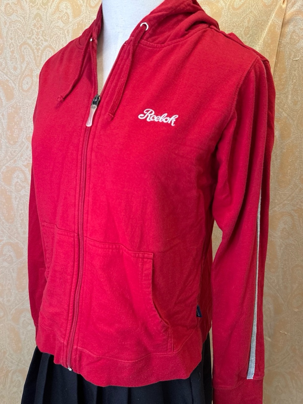 Y2K Reebok red zip-up hooded jacket with embroidered logo